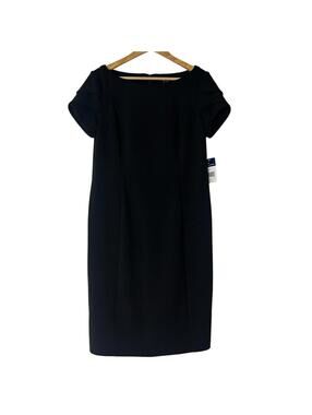 NWT Chaps Black Short Sleeve Sheath Dress 14 Classic Work Career Knee Length Zip